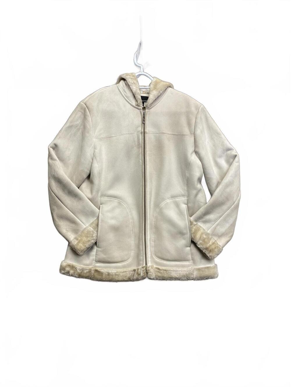 Jones New York Women's Off White Faux Shearling Jacket with Hood Size Medium